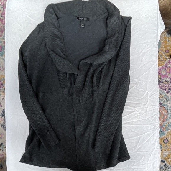 White House Black Market Sweaters - White House Black Market Charcoal Gray Ribbed Shawl Collar Open Cardigan Small